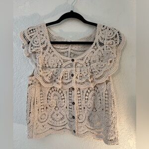 Ultra Pink Cream Lace Blouse